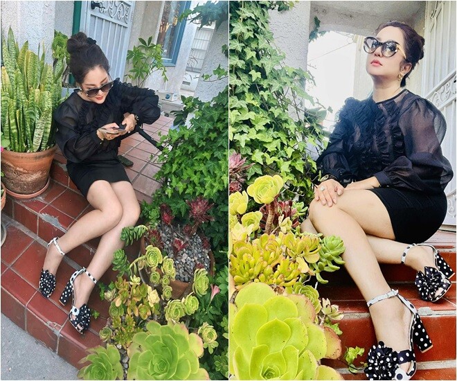 Góc bậc tam cấp trước nhà là “tọa độ sống ảo” quen thuộc của nữ danh hài. Các chậu sen đá, lưỡi hổ được cô sắp đặt gọn gàng bên thềm, vừa đẹp mắt, vừa dễ chăm sóc.