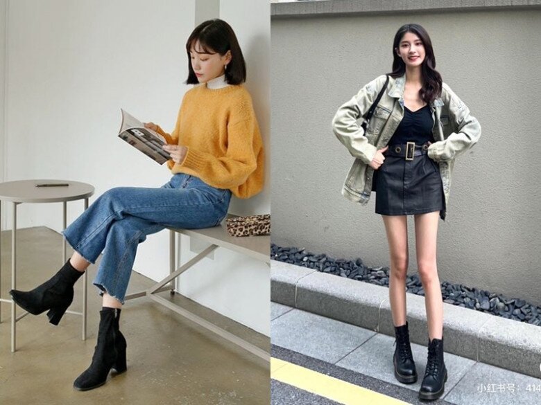 Để tăng hiệu quả kéo dài chân, các quý cô nên để một khoảng hở nhỏ giữa boots thấp cổ và chân. Chi tiết này giúp tổng thể trông thon gọn, cao ráo và thanh thoát hơn.