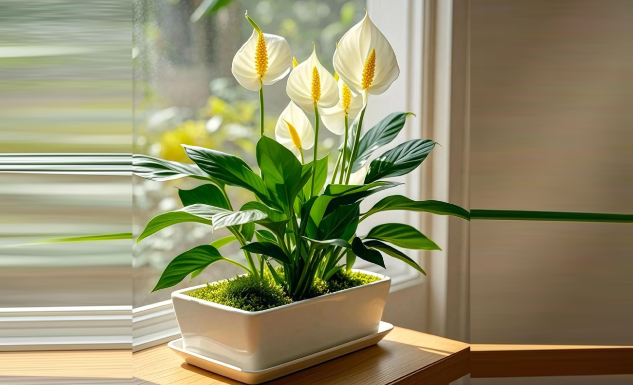 Lan Ý với lá xanh mướt và hoa trắng tinh khôi, biểu tượng cho sự thanh khiết, may mắn và thuận buồm xuôi gió trong phong thủy. Ảnh: Baidu