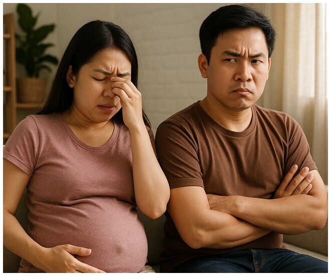 Cô Ngô mệt mỏi khi mang thai vì sự vô tâm của chồng. Ảnh minh họa.