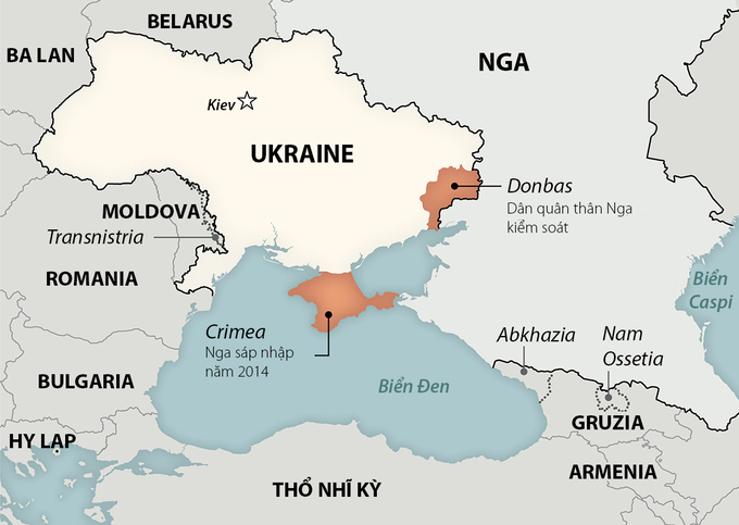 Khu vực biên giới Nga - Ukraine và bán đảo Crimea. Đồ họa: Washington Post.