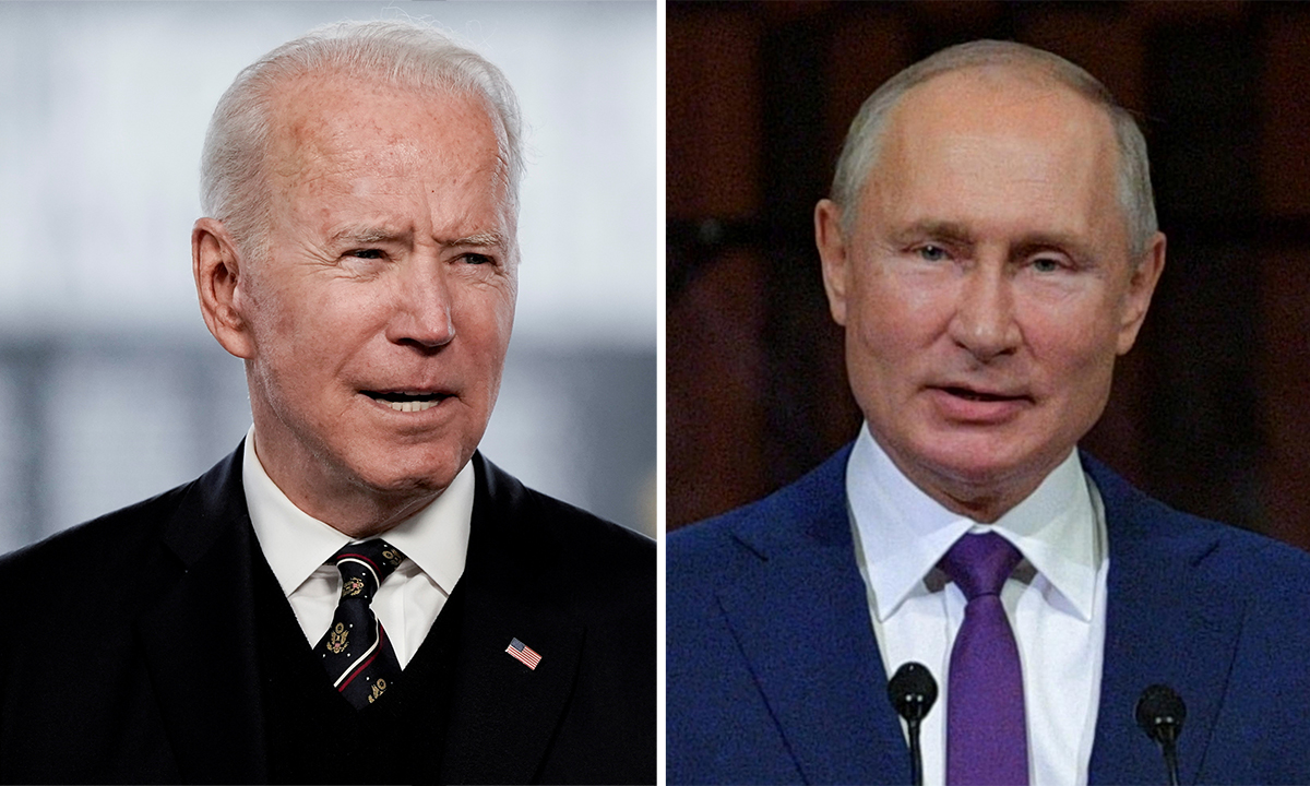 Tổng thống Mỹ Joe Biden (trái) và Tổng thống Nga Vladimir Putin. Ảnh:Reuters.