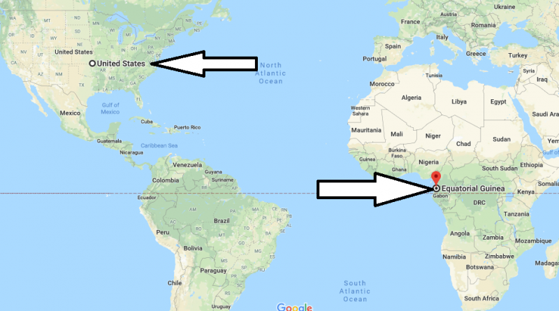 Vị trí của Mỹ và Guinea Xích đạo ở hai bờ Đại Tây Dương. Đồ họa: Google Maps.