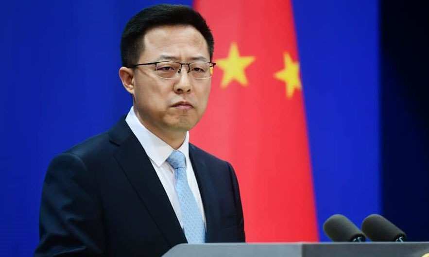 Phát ngôn viên Bộ Ngoại giao Trung Quốc Triệu Lập Kiên tại cuộc họp báo ở Bắc Kinh hôm 22/9. Ảnh: Bộ Ngoại giao Trung Quốc.
