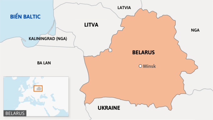 Vị trí Ukraine, Belarus, Litva và Biển Baltic. Đồ họa: RFERL.