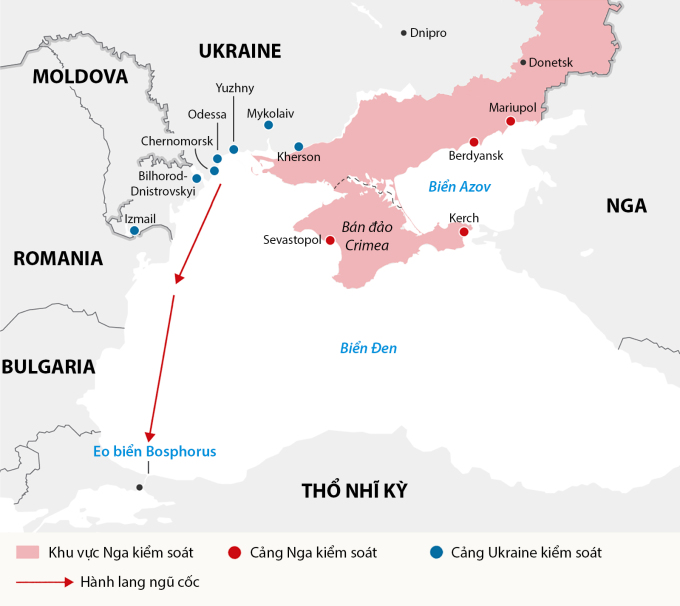 Hành lang an toàn theo thỏa thuận ngũ cốc Ukraine. Đồ họa: Guardian.