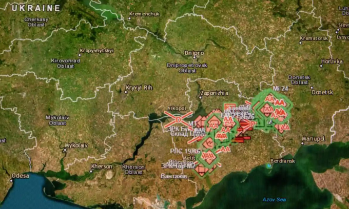 Phần mềm Delta hiển thị các điểm nóng chiến sự. Ảnh: Guardian.