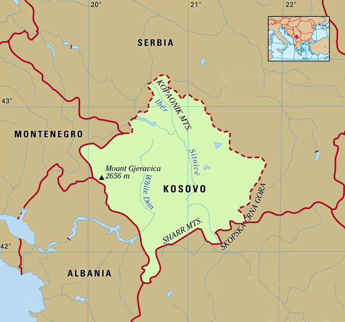 Vị trí Kosovo và Serbia. Đồ họa: Britannica.