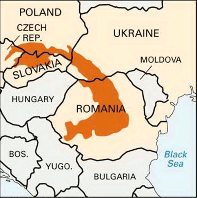 Vị trí vùng núi Carpathian. Đồ họa: Britannica