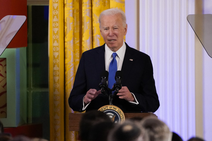 Tổng thống Mỹ Joe Biden phát biểu tại tiệc chiêu đãi ở Nhà Trắng ngày 11/12 nhân lễ hội ánh sáng Hanukkah của người Do Thái. Ảnh: AFP