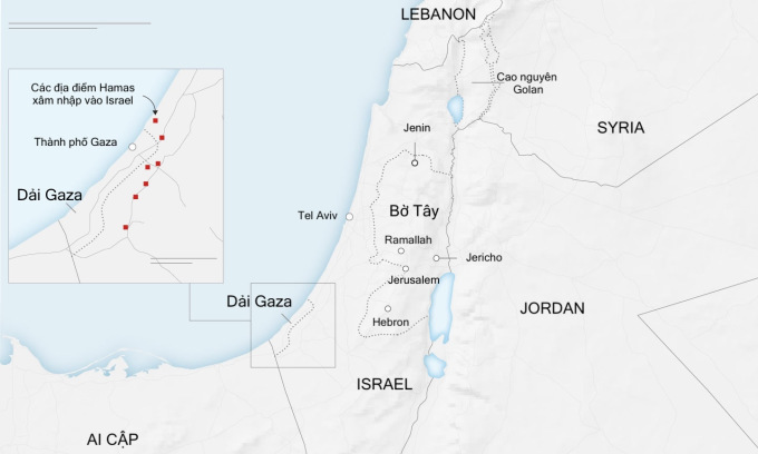 Vị trí các khu vực Hamas tấn công ngày 7/10. Đồ họa: CNN