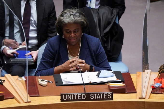 Đại sứ Mỹ tại LHQ Linda Thomas-Greenfield tại phiên họp của Hội đồng Bảo an LHQ ở New York hồi tháng 2/2022. Ảnh: Reuters