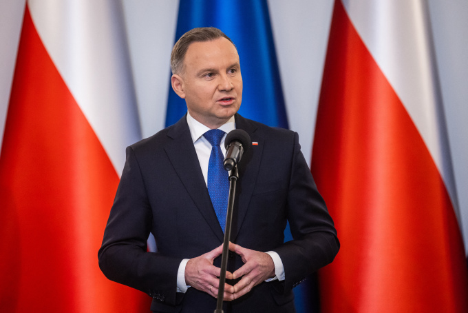 Tổng thống Ba Lan Andrzej Duda phát biểu tại lễ tuyên thệ nhậm chức của Thủ tướng Donald Tusk và nội các ở Warsaw ngày 13/12. Ảnh: AFP