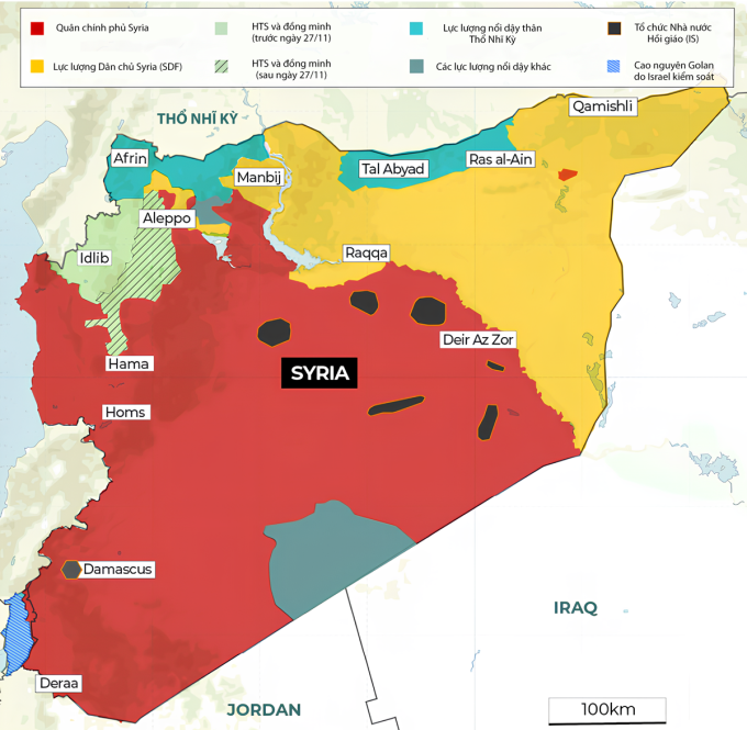 Cục diện chia 5 xẻ 7 ở Syria. Đồ họa: Al Jazeera