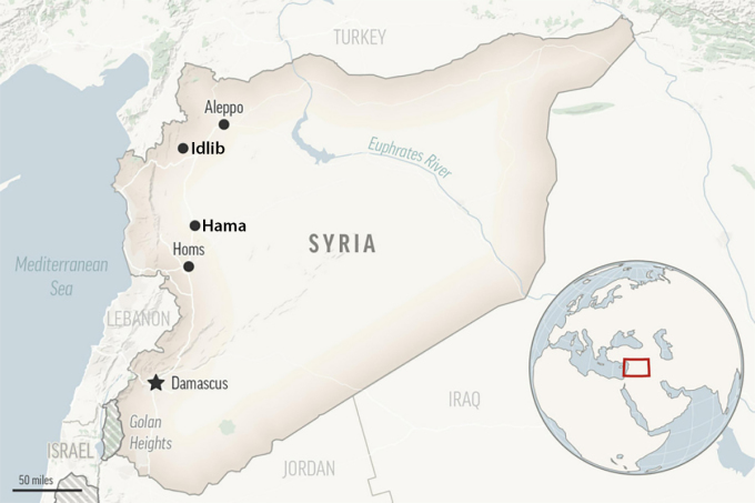 Vị trí một số thành phố tại Syria. Đồ họa: AP