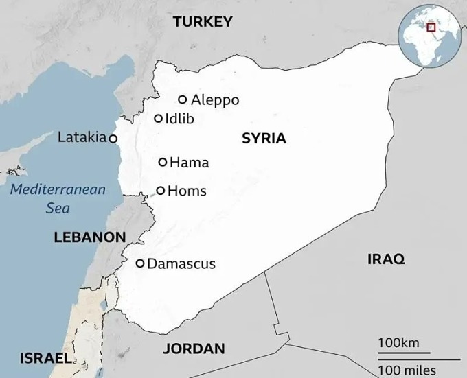 Vị trí Hama và các đô thị lớn ở Syria. Đồ họa: BBC