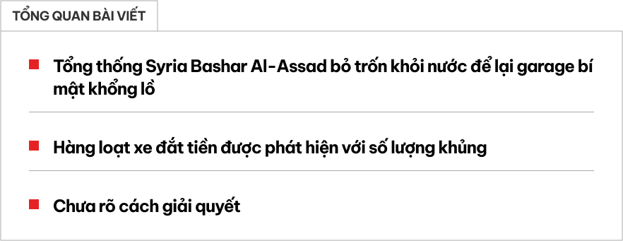 Tổng thống Syria bỏ trốn, để lại garage khủng chứa hàng chục xe đắt tiền- Ảnh 1.