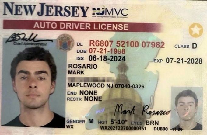 Căn cước giả của Luigi Mangione, sử dụng tên Mark Rosario. Ảnh: NYPD