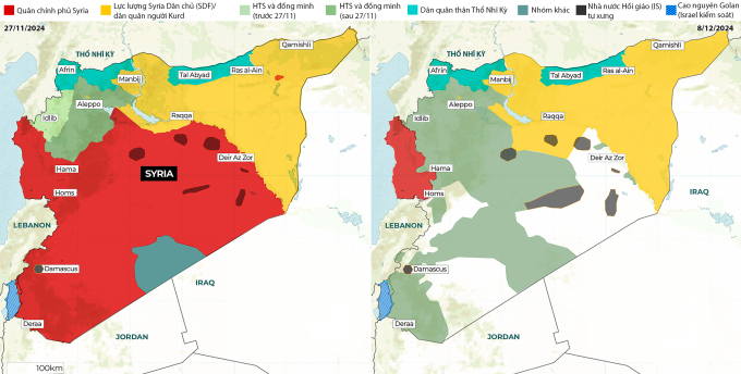 Cục diện Syria ngày 27/11 và 8/12. Đồ họa: Al Jazeera