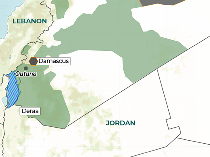 Vị trí Cao nguyên Golan (xanh dương) và Qatana. Đồ họa: Al Jazeera