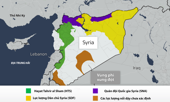 Cục diện phân chia lãnh thổ tại Syria. Đồ họa: ISW, Sky News