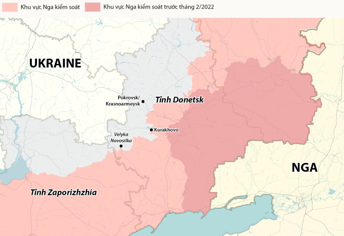 Vị trí một số đô thị và khu dân cư tại tỉnh Donetsk. Đồ họa: RYV