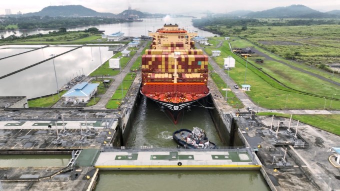 Tàu container MSC Marie đi qua kênh đào Panama tỏng ảnh công bố ngày 30/4/2024. Ảnh: AFP