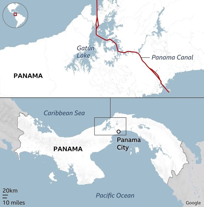 Vị trí kênh đào Panama. Đồ họa: BBC