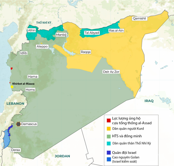 Vị trí thị trấn Khirbet al-Maaza (chấm vàng). Đồ họa: Al Jazeera