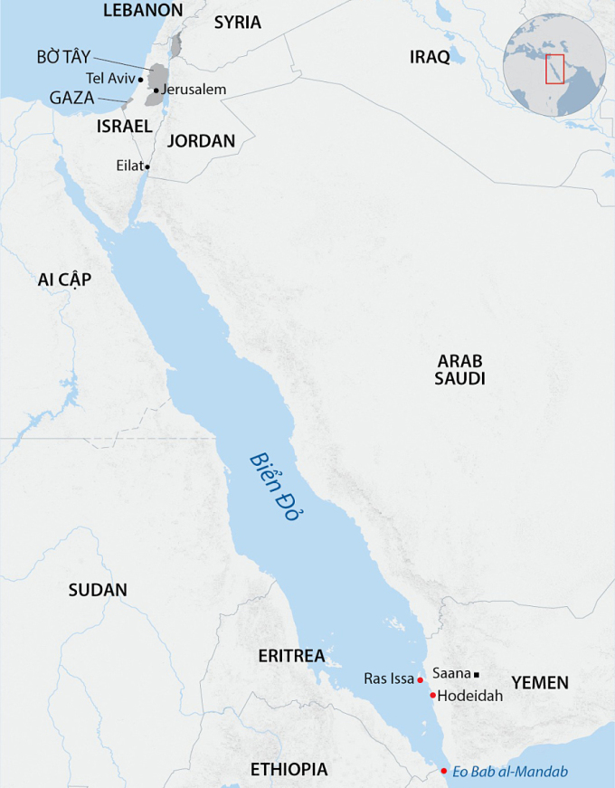 Vị trí Israel và Yemen. Đồ họa: AFP