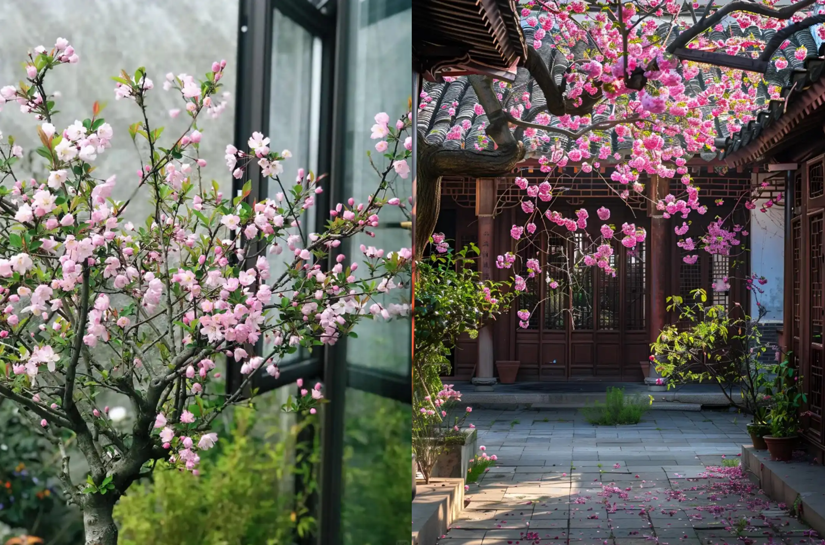 Cây hải đường với chùm hoa đỏ thắm, biểu tượng của ‘ngọc đường phú quý’. Ảnh: Baidu