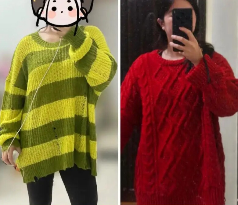 Chiếc áo len suông thùng thình này dễ làm vóc dáng mất cân đối.