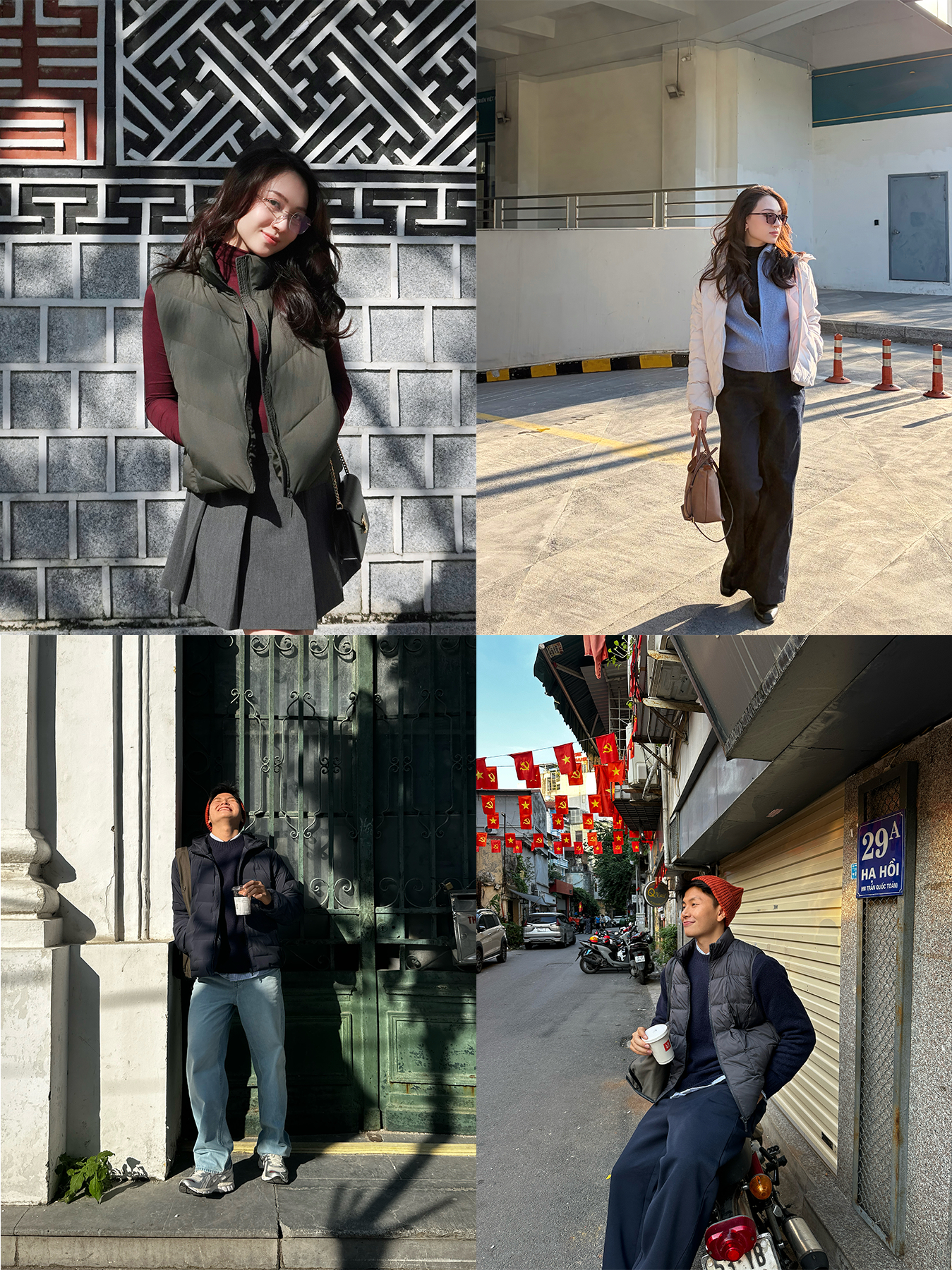 Hạnh Chíp (@hanhchipp97) và Vũ Sơn (@simpson.vu) tạo ấn tượng với nhiều kiểu phối trang phục đa dạng, qua đó cho thấy tính ứng dụng cao của áo Pufftech. Áo có thể được khoác gọn gàng bên ngoài lớp áo giữ nhiệt Heattech những ngày se lạnh, hay phối layer cùng sơ mi hoặc áo len để tạo nên vẻ ngoài trẻ trung, năng động.