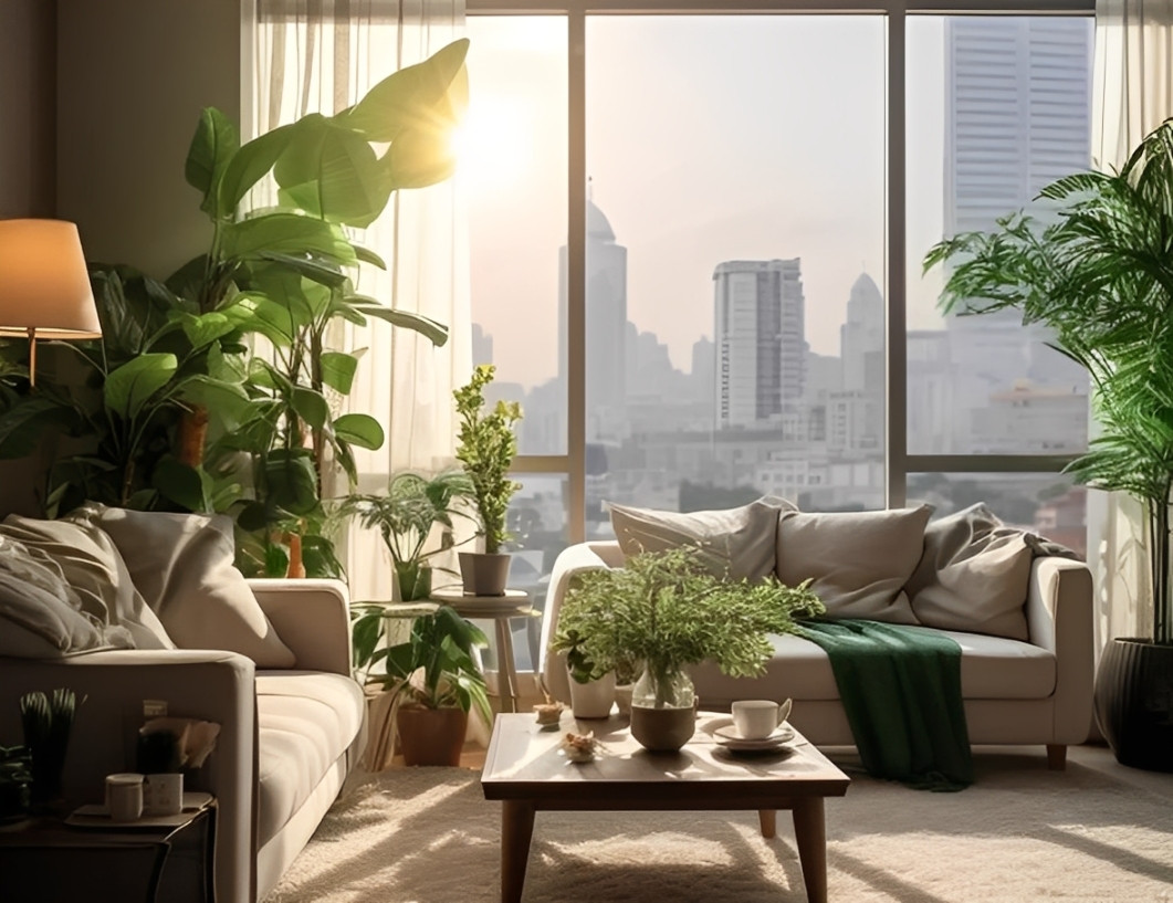 Không gian xanh trong nhà và ban công, cây cối khỏe mạnh phản ánh năng lượng sống tích cực. Ảnh: Baidu