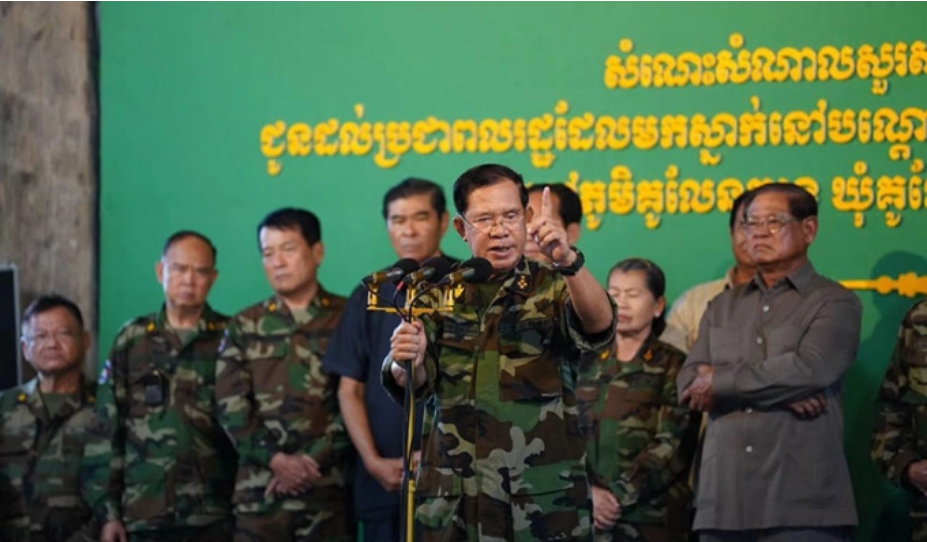 Chủ tịch Thượng viện Hun Sen phát biểu ở tỉnh Preah Vihear ngày 26/6. Ảnh: Khmer Times