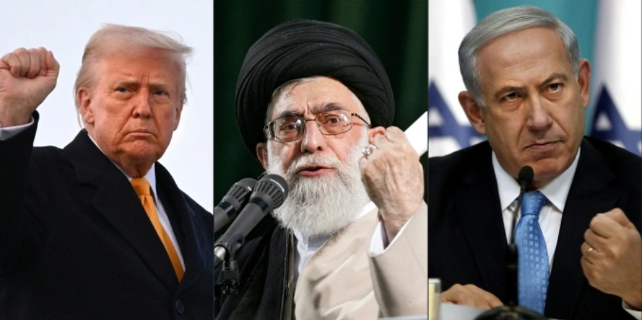 Từ trái sang, Tổng thống Mỹ Donald Trump, lãnh tụ tối cao Iran Ali Khamenei và Thủ tướng Israel Benjamin Netanyahu. Ảnh: AFP