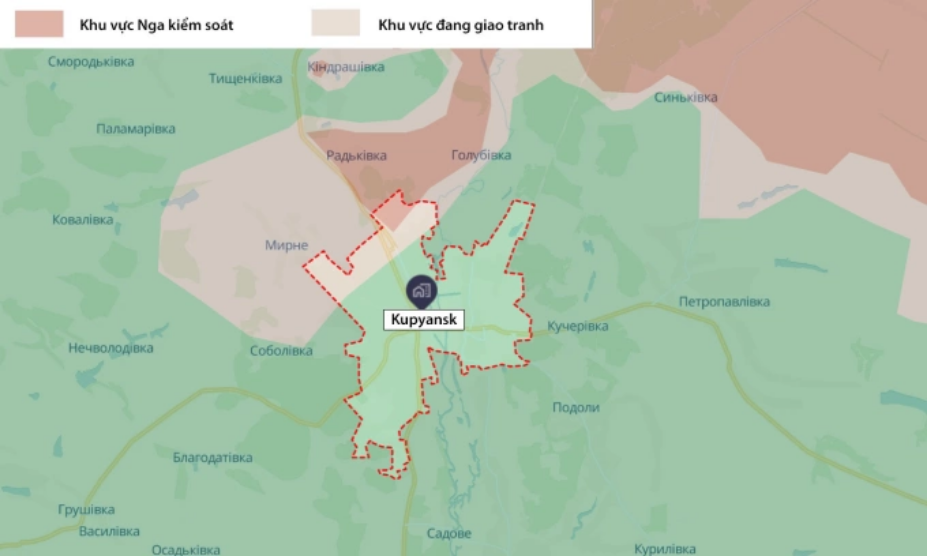Cục diện chiến sự ở thành phố Kupyansk trong bản đồ công bố ngày 3/9. Đồ họa: DeepState