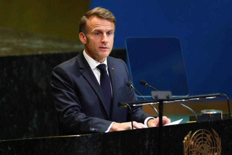 Tổng thống Pháp Emmanuel Macron phát biểu tại hội nghị thượng đỉnh về Palestine tại trụ sở Liên Hợp Quốc, New York, Mỹ ngày 22/9. Ảnh: AFP