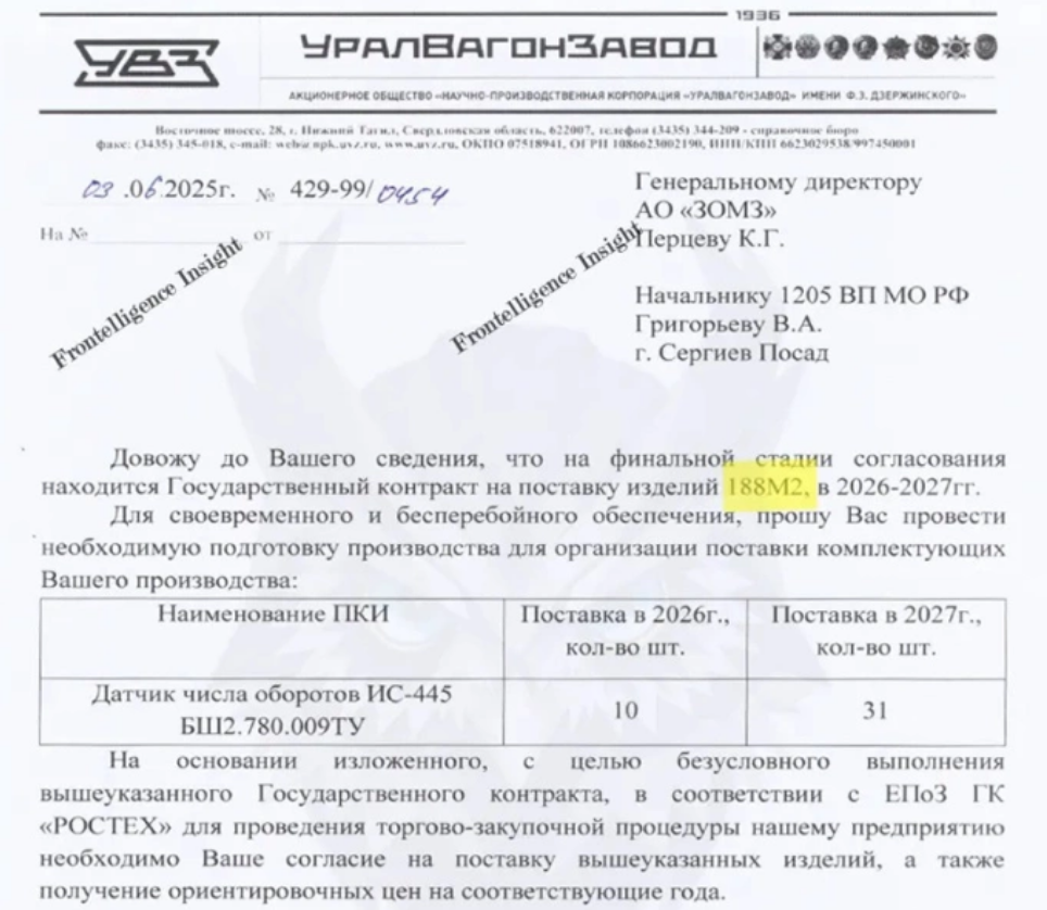 Tài liệu được cho là của tập đoàn Uralvagonzavod do Frontelligence Insight công bố hôm 11/10. Ảnh: Frontelligence Insight