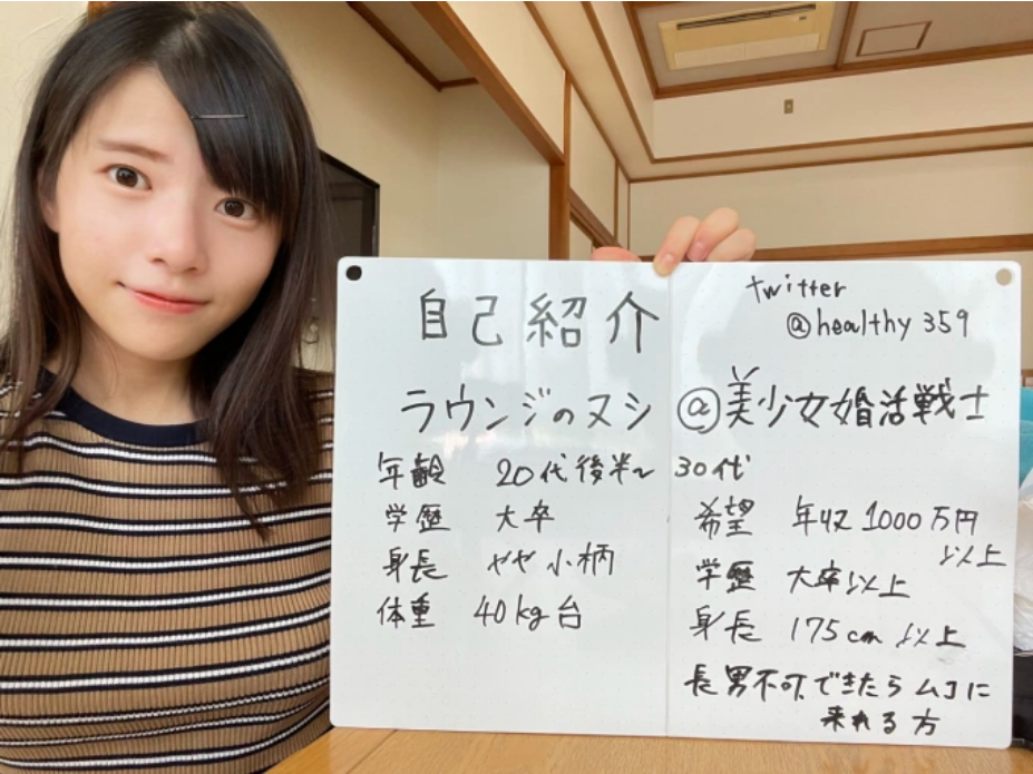 Nushi ở Chubu, Nhật Bản chia sẻ tiêu chí chọn chồng lên mạng xã hội X hồi năm 2020. Ảnh: @healthy359