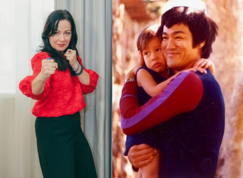 Lý Hương Ngưng hiện tại và thời thơ ấu, trong vòng tay cha. Ảnh: St Headline