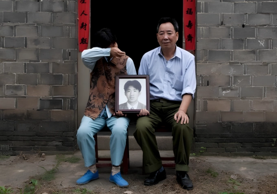 Một gia đình tại Trấn Giang, tỉnh Giang Tô, bên di ảnh con một đã qua đời. Ảnh: Sohu