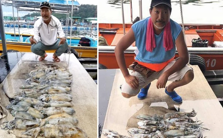 Diễn viên Huỳnh Văn Tiêu thu gom hải sản chở tới sạp hàng trong khu dân cư. Ảnh: On