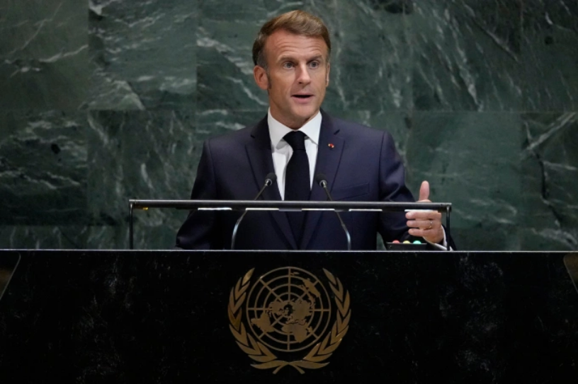Tổng thống Pháp Emmanuel Macron tại trụ sở Liên Hợp Quốc ở New York, Mỹ, ngày 23/9. Ảnh: AP
