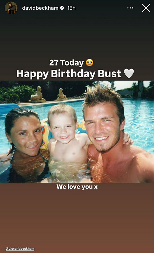 Vợ chồng Beckham đều chọn tấm ảnh này để mừng sinh nhật con lớn. Ảnh: Instagram/ David Beckham
