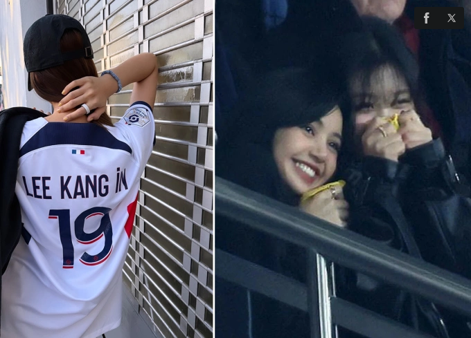 Hình trái: Lisa cổ vũ Lee Kang In. Hình phải: Lisa (trái) và Park Sang Hyo cổ vũ Lee Kang In năm 2024. Ảnh: Weibo