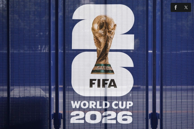 FIFA World Cup 2026 signage is displayed at SoFi Stadium in Inglewood, California, on May 23, 2026. (Photo by Michael Yanow/NurPhoto) (Photo by Michael Yanow / NurPhoto / NurPhoto via AFP)